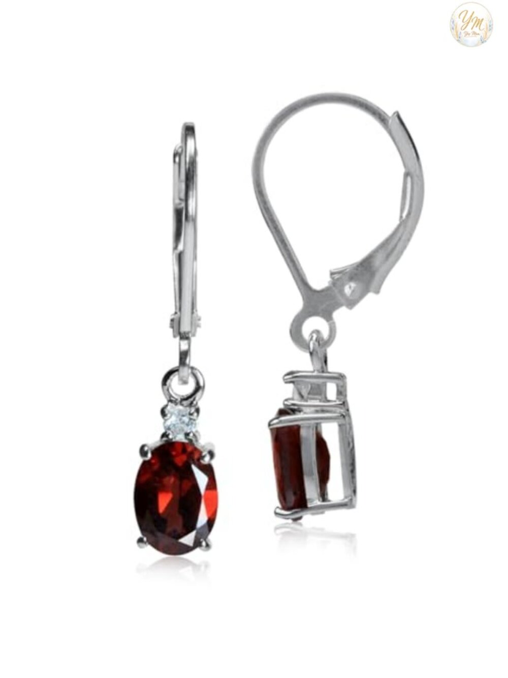White Gold Plated 925 Sterling Silver Leverback Garnet & Topaz Earrings